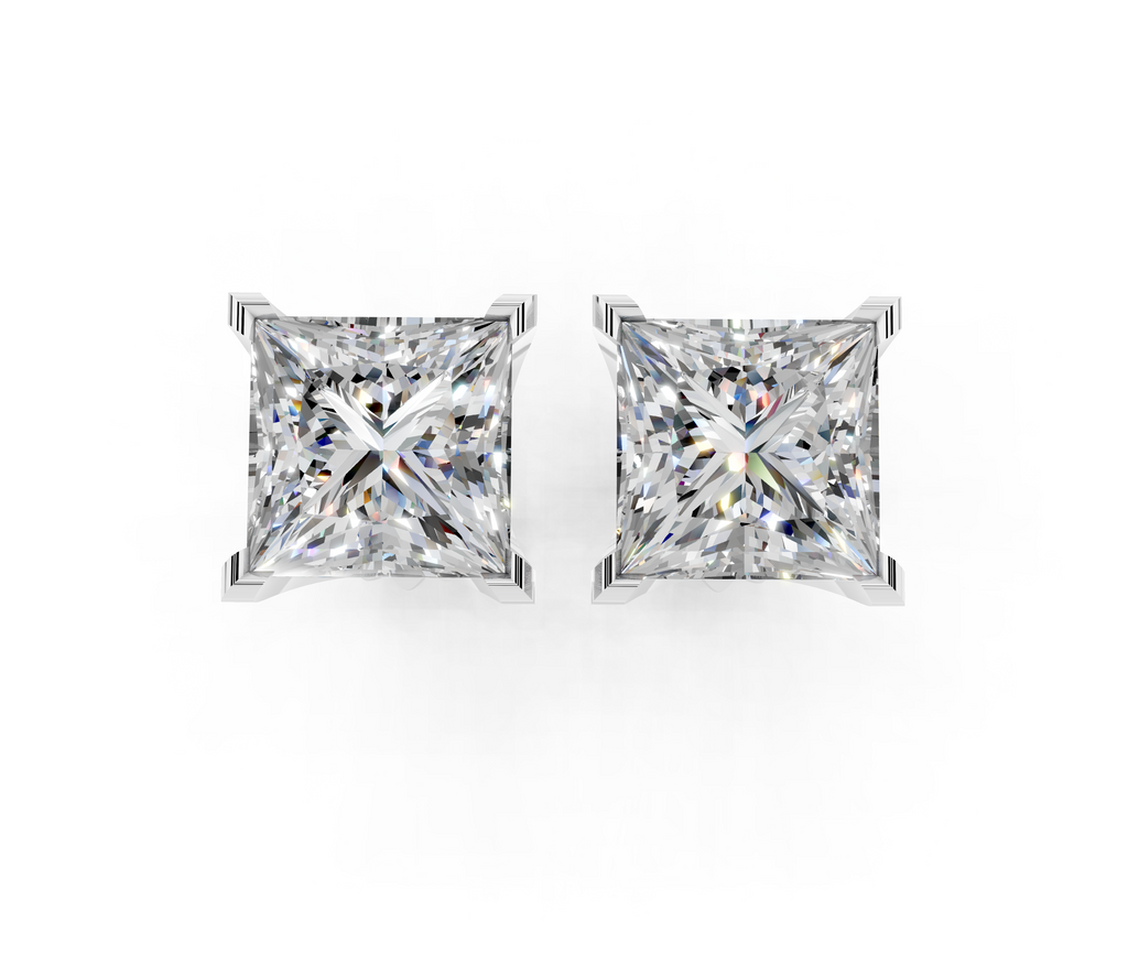Silver Princess Brilliant Diamond Stud Earrings