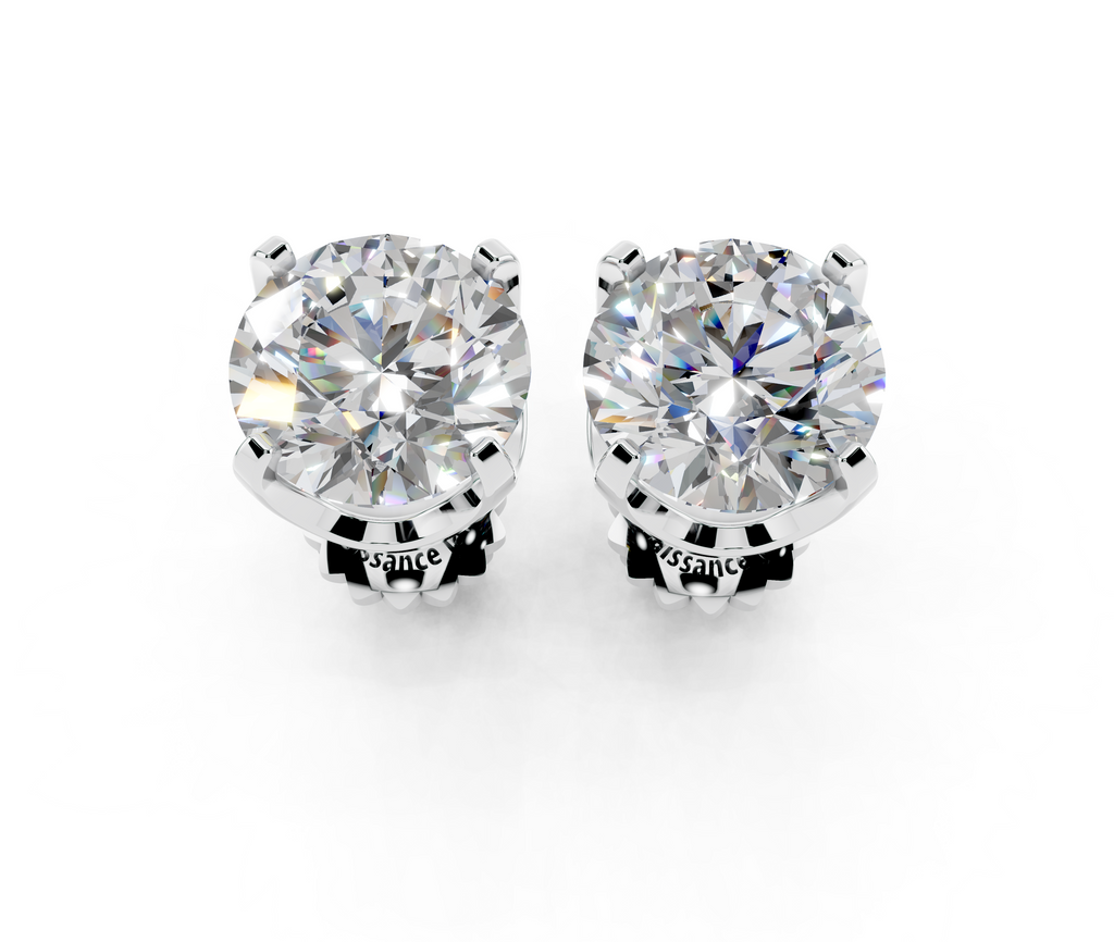 Silver Round Brilliant Diamond Stud Earrings