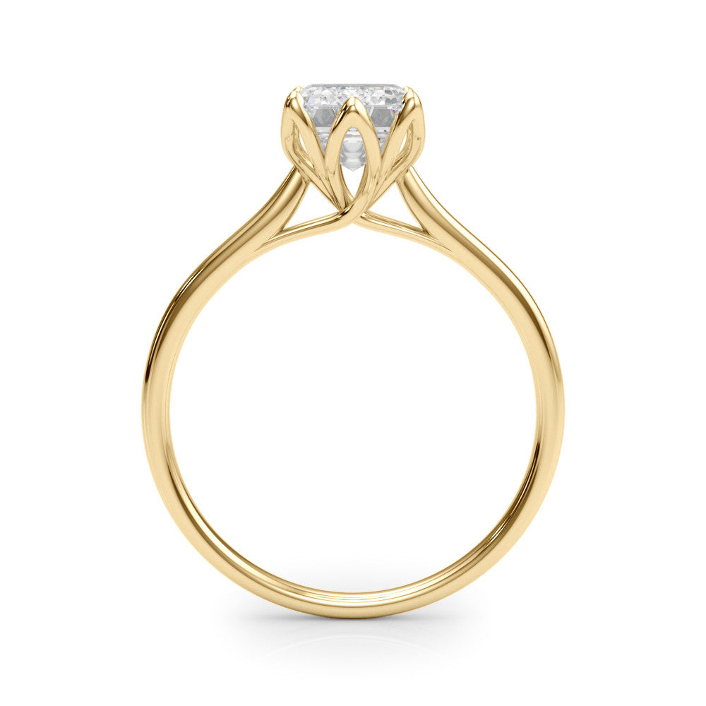 Yellow gold Cushion Cut Solitaire Diamond Ring with Four-Prong Setting and Classic Band