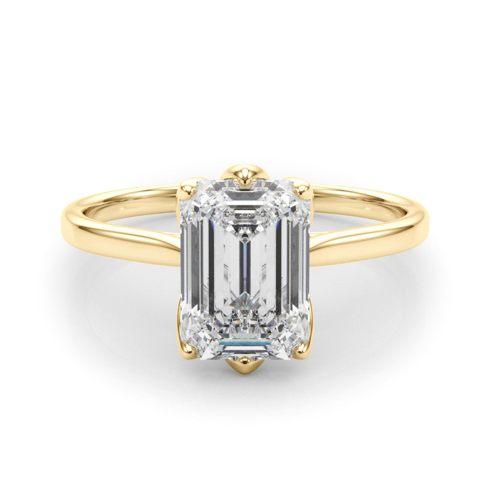 Yellow gold Cushion Cut Solitaire Diamond Ring with Four-Prong Setting and Classic Band