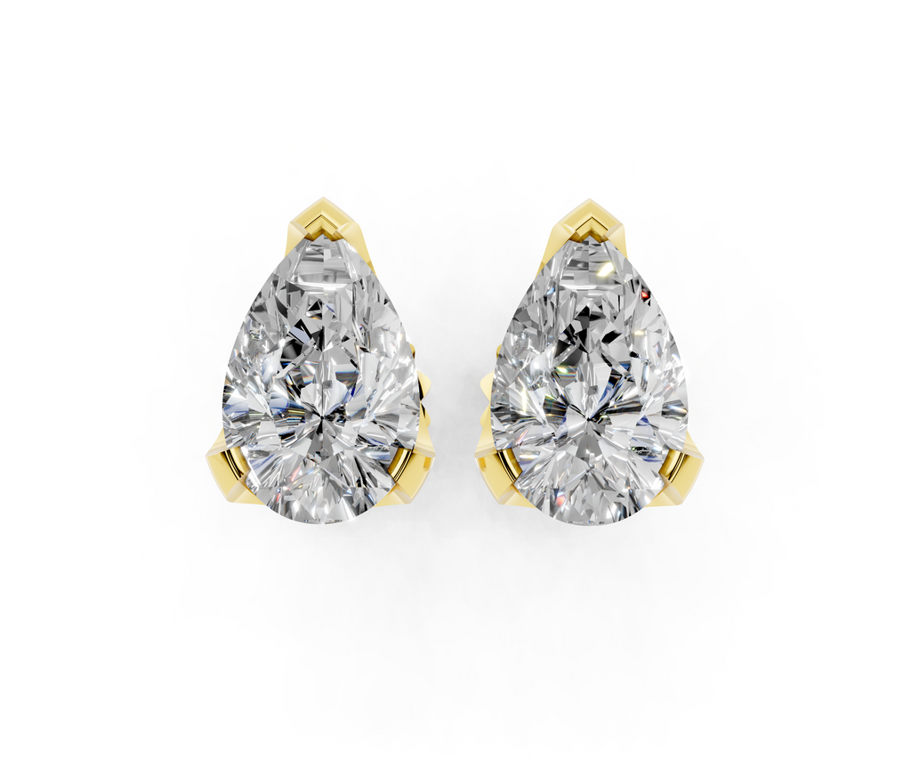 Yellow gold Pear Brilliant Diamond Stud Earrings