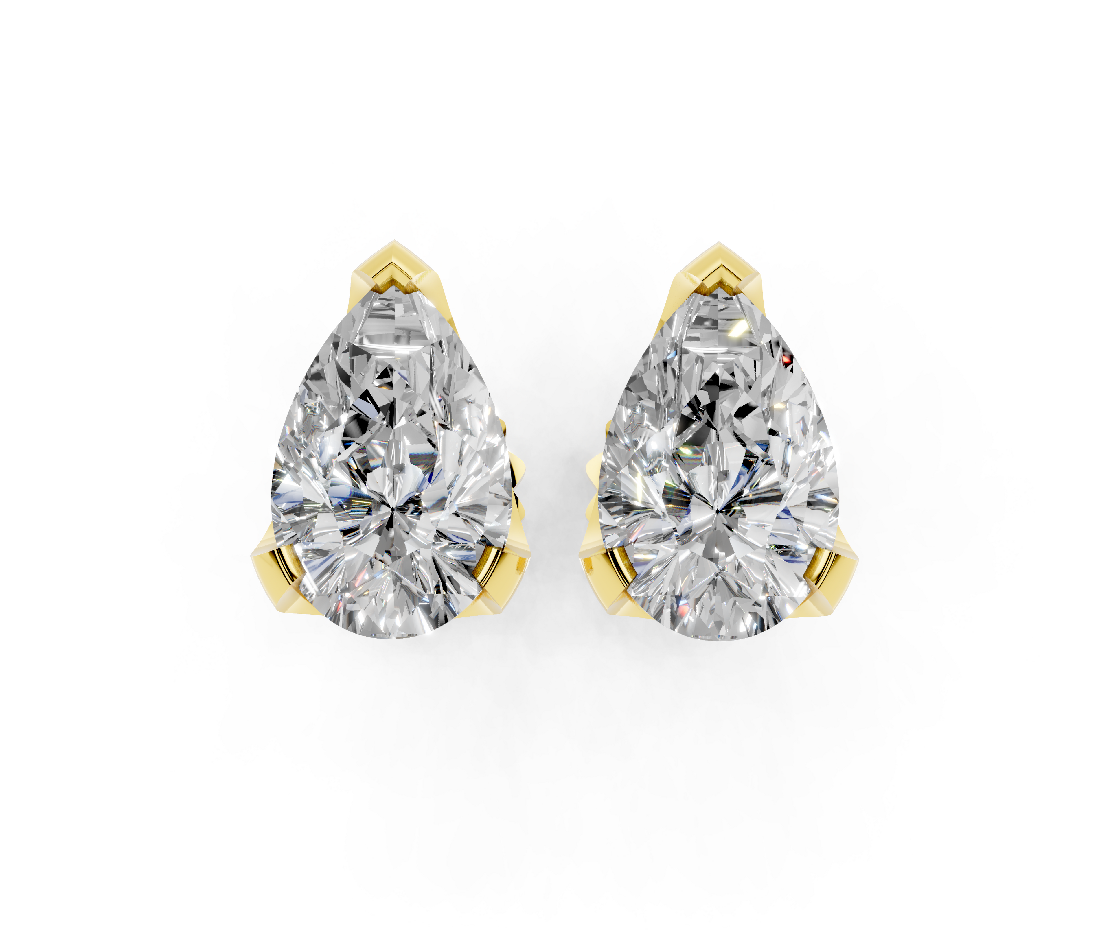 Yellow gold Pear Brilliant Diamond Stud Earrings