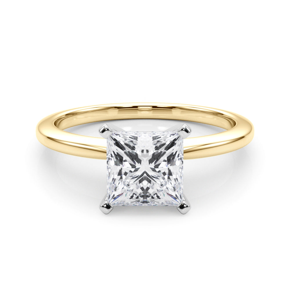Yellow gold Princess Solitaire Engagement Ring with Classic Band and Four-Prong Setting