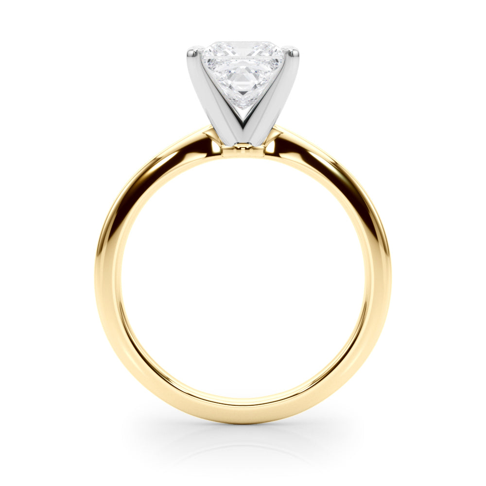 Yellow gold Princess Solitaire Engagement Ring with Classic Band and Four-Prong Setting