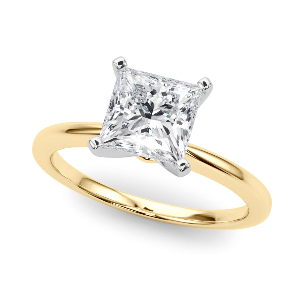 Yellow gold Princess Solitaire Engagement Ring with Classic Band and Four-Prong Setting