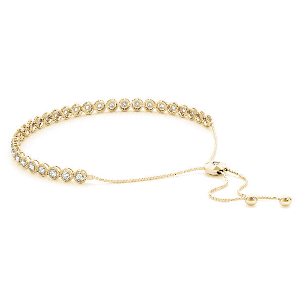 Yellow gold Round Bezel-Set Diamond Tennis Bracelet with Adjustable Box Chain