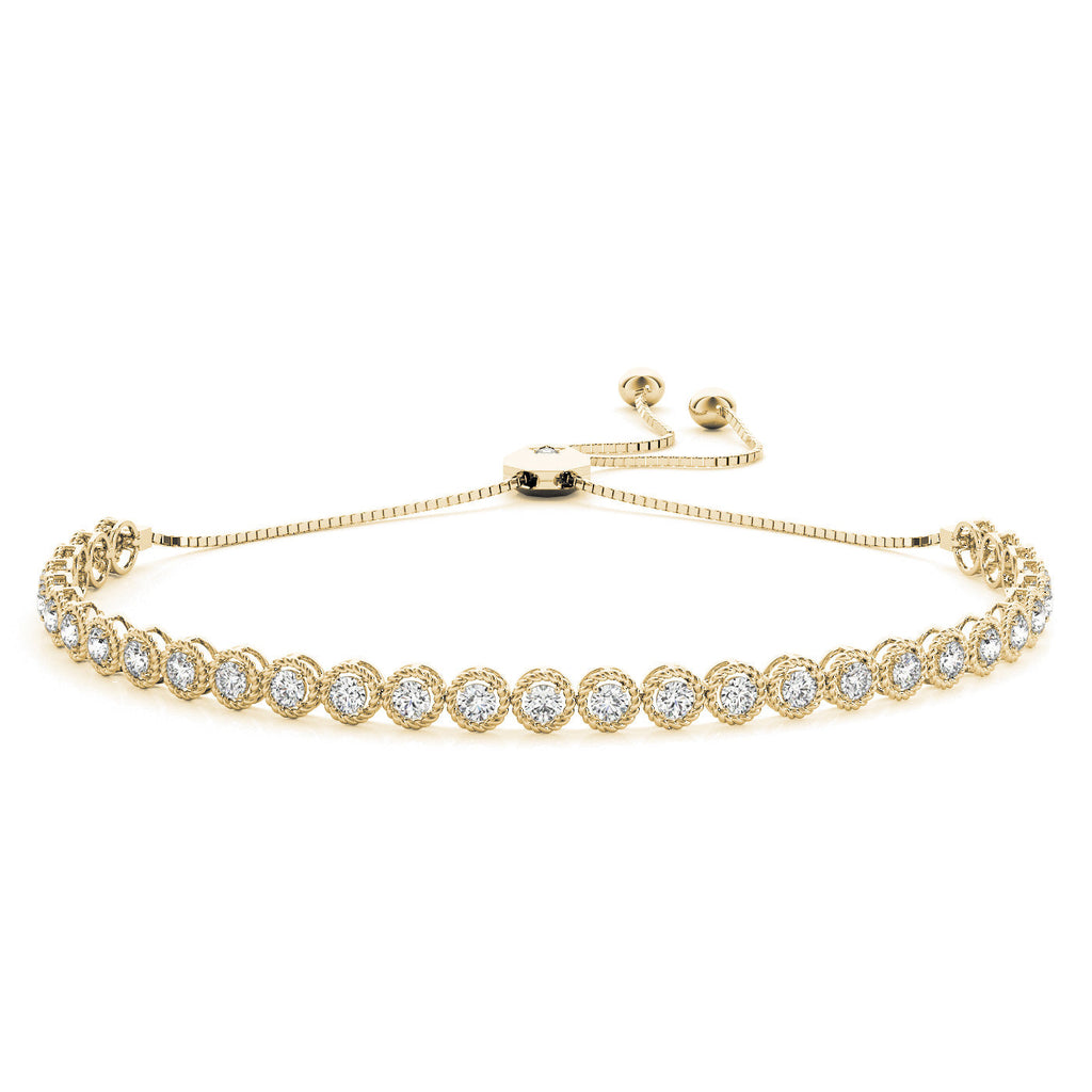 Yellow gold Round Bezel-Set Diamond Tennis Bracelet with Adjustable Box Chain
