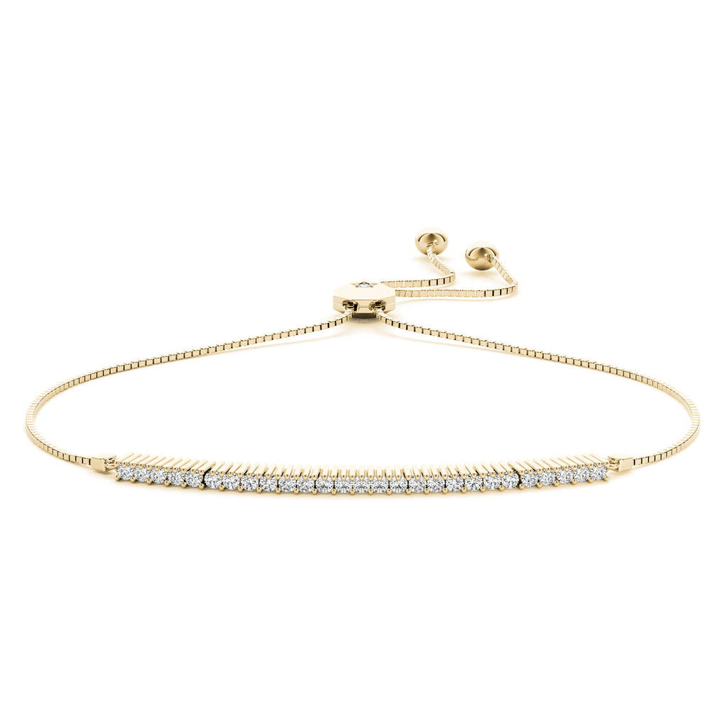 Yellow gold Round Diamond Tennis Bracelet with Box Chain and Bar Prong Setting
