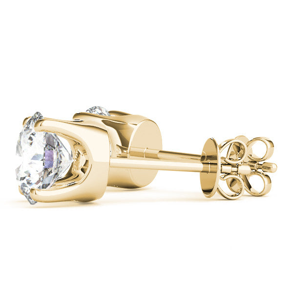 Yellow gold Round Solitaire Diamond Stud Earrings with Four-Prong Basket Setting