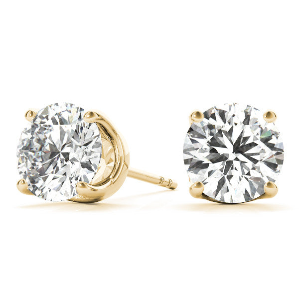 Yellow gold Round Solitaire Diamond Stud Earrings with Four-Prong Basket Setting