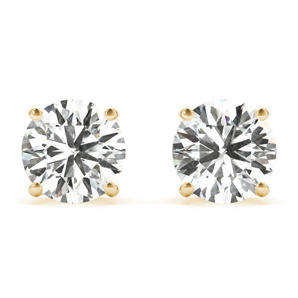 Yellow gold Round Solitaire Diamond Stud Earrings with Four-Prong Basket Setting