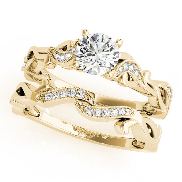 Yellow gold Heart Solitaire Vine Band with Milgrain Prong Setting
