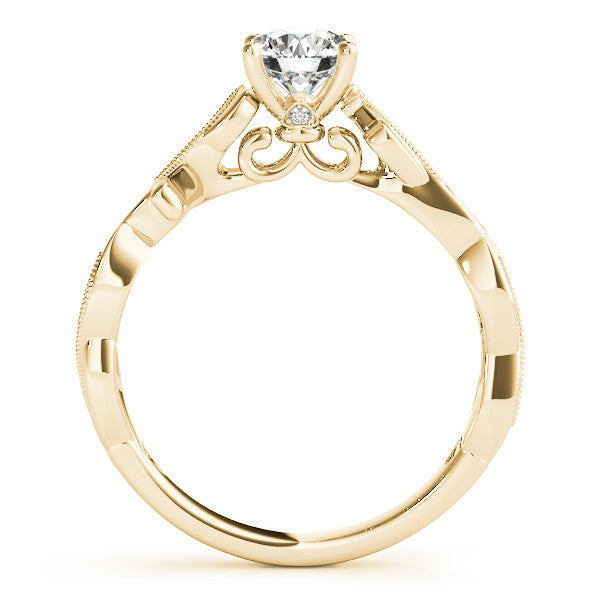 Yellow gold Heart Solitaire Vine Band with Milgrain Prong Setting
